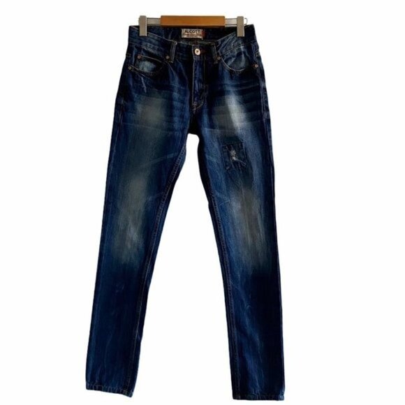 Alcott Men's Navy Blue Dark Wash Slim Fit Jimmy Distressed Denim Jeans US 28 - Picture 1 of 12